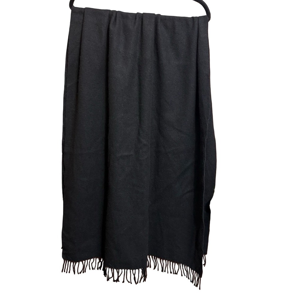 Cos Black Wool Cashmere  Shawl Fringe Scarf 26x67